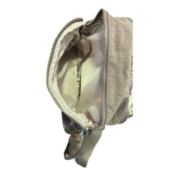 Kipling Taupe Nylon Crossbody Bag Monkey Keychain Adjustable Strap - Picture 7 of 8